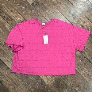 NWT Pink Textured Crew Cropped Women's Top